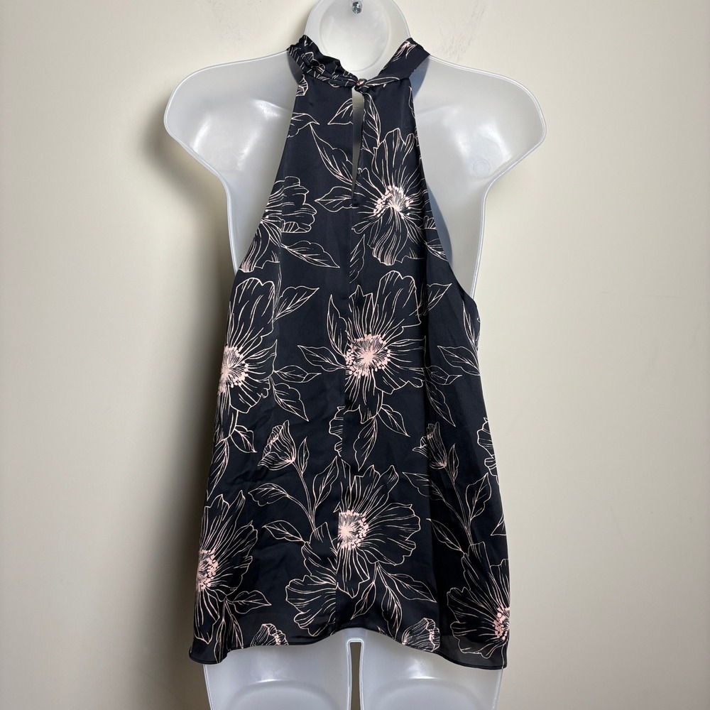 NWT Joie Cedra Black Satin Floral Sleeveless Halter High Neck Top Blouse Women L - Picture 5 of 10